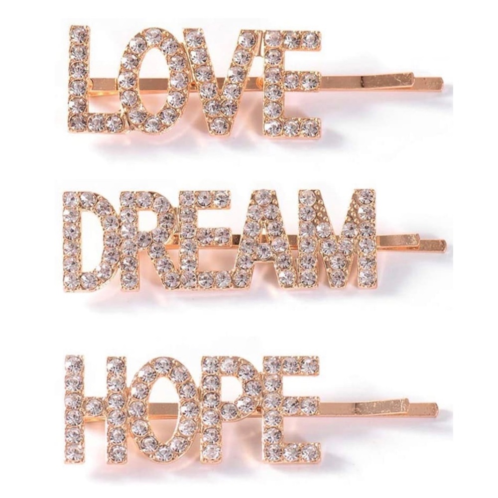 HOPE LOVE DREAM Rhinestone Rose Gold Hair Pin Set